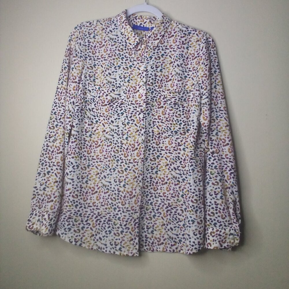 Apt 9 Blouse Shirt M Button Up Long Sleeve Pockets Pattern Fall Colors